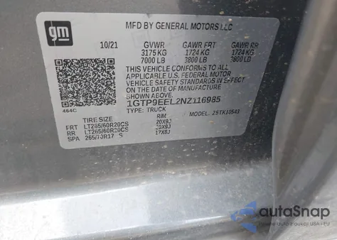 2022 GMC Sierra 1500 Limited 4Wd Short Box At4 из США, поврежденный, VIN 1GTP9EEL2NZ116985